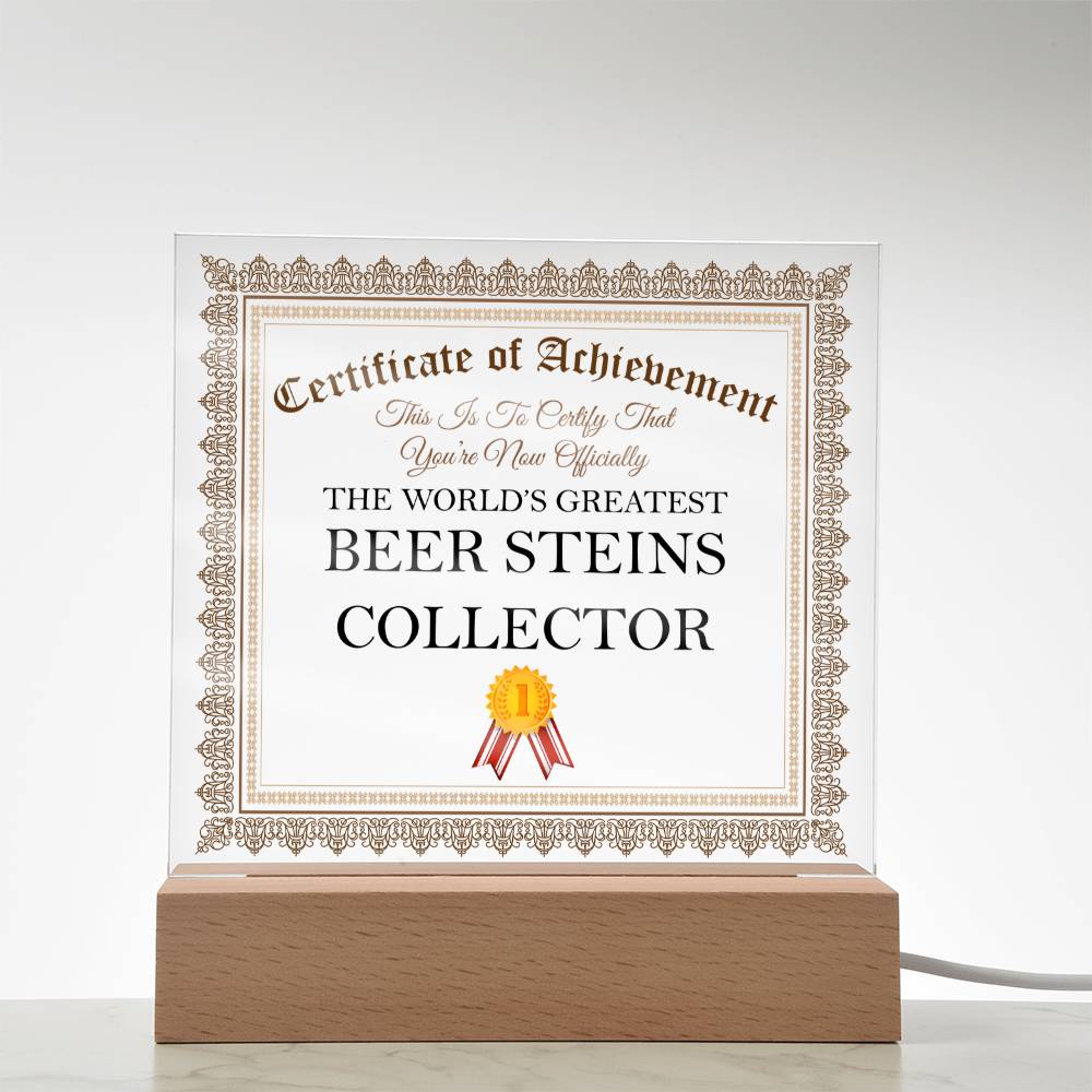 World's Greatest Beer Steins Collector - Square Acrylic Plaque With USB Corded LED Base