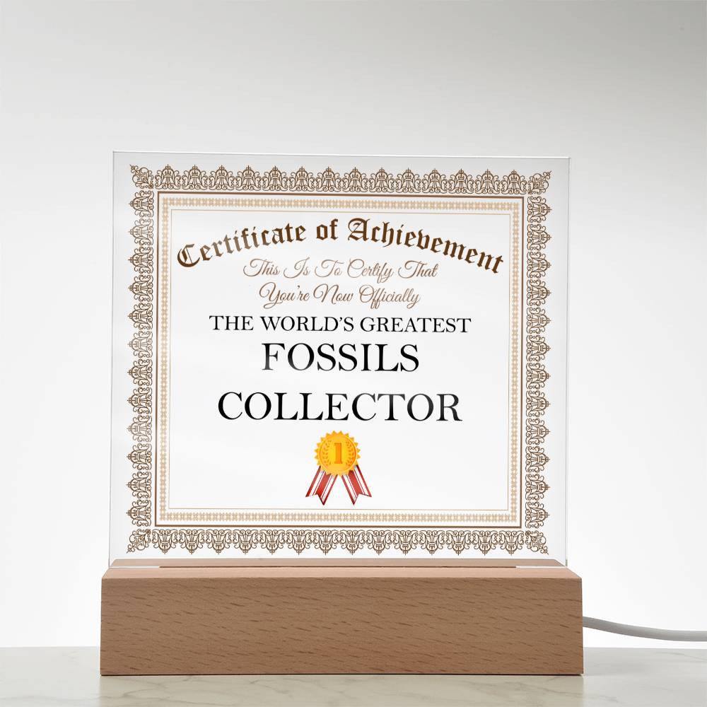 World's Greatest Fossils Collector - Square Acrylic Plaque With USB Corded LED Base