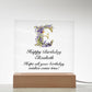 Happy Birthday Elizabeth (Lavender Flowers) - Square Acrylic Plaque With USB Corded LED Base