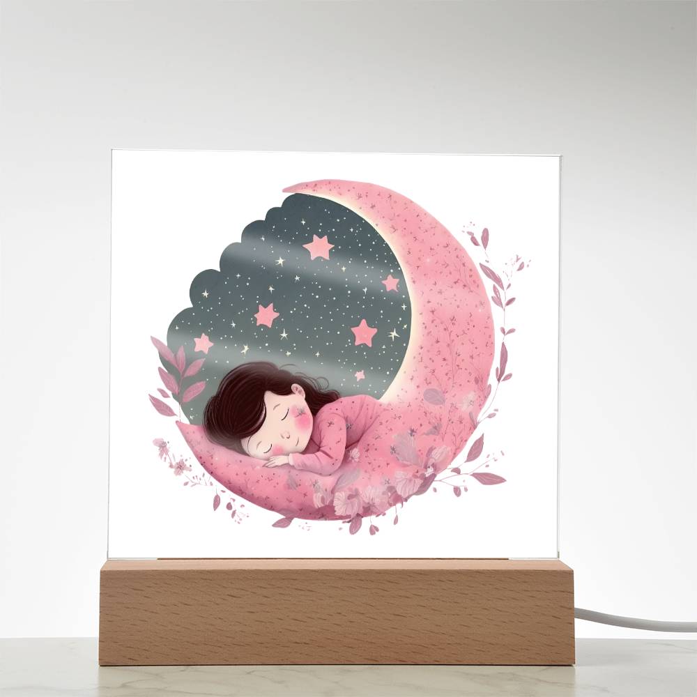 Sweet Dreams Baby Girl (Watercolor) 09 - LED Night Light Square Acrylic Plaque