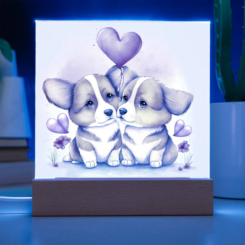 Cute Dogs In Love (Watercolor) 08 - Square Acrylic Plaque