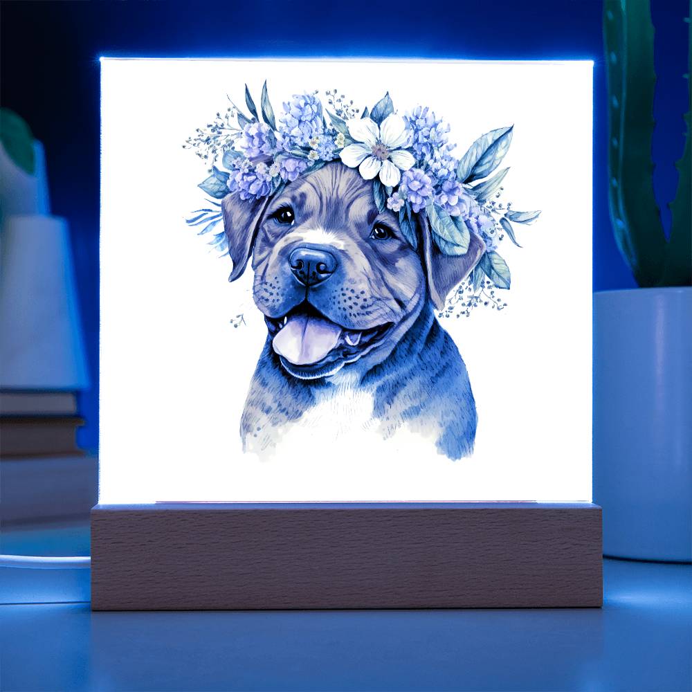 Dog And Spring Flowers (Watercolor) 04 - Square Acrylic Plaque