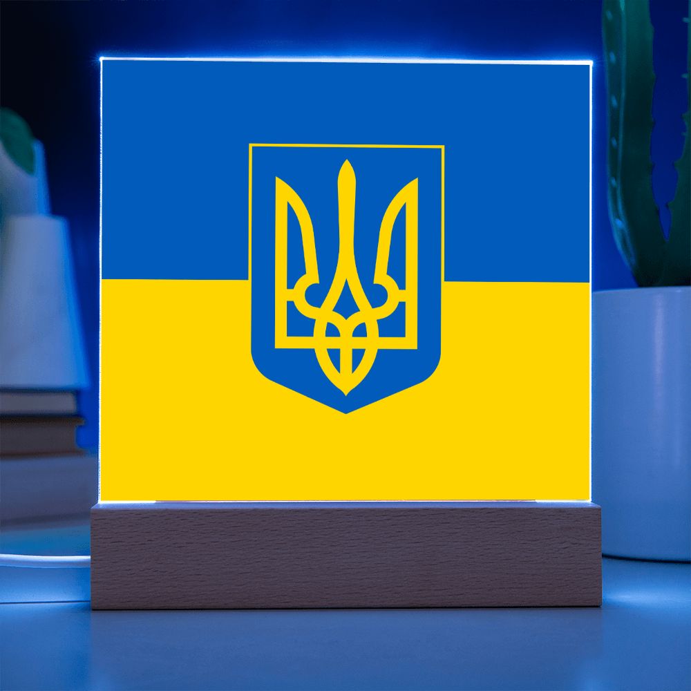 Tryzub And Flag Of Ukraine - Square Acrylic Plaque