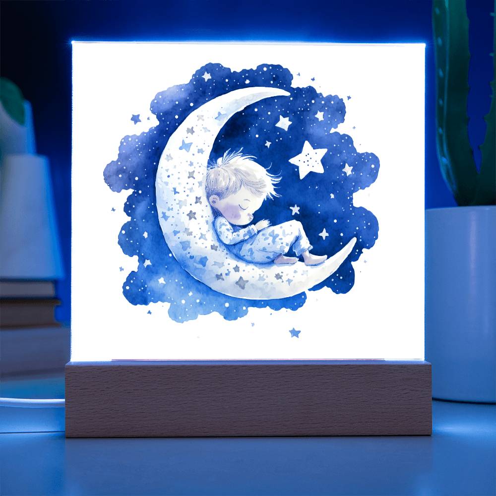 Sweet Dreams Baby Boy (Watercolor) 08 - LED Night Light Square Acrylic Plaque