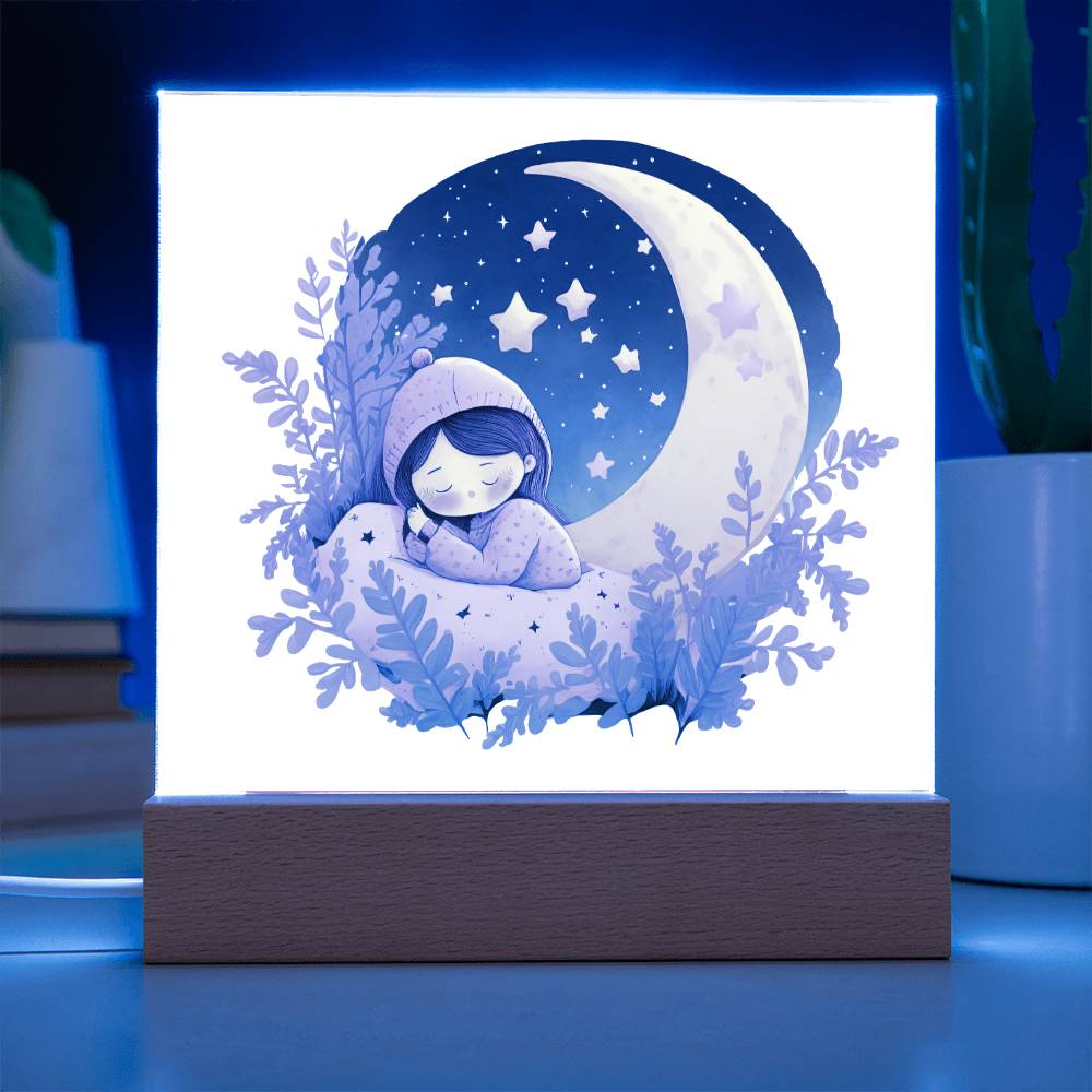 Sweet Dreams Baby Girl (Watercolor) 04 - LED Night Light Square Acrylic Plaque