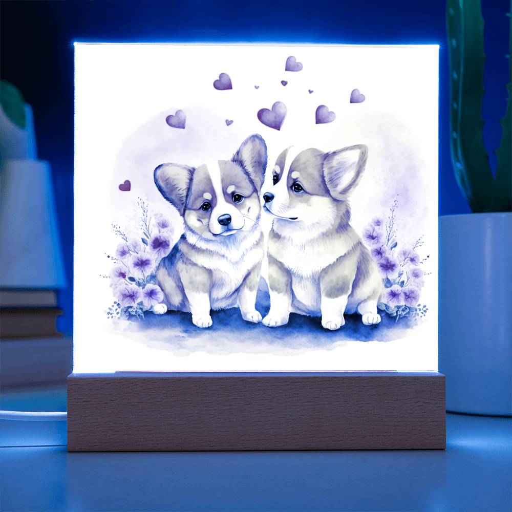 Cute Dogs In Love (Watercolor) 05 - Square Acrylic Plaque
