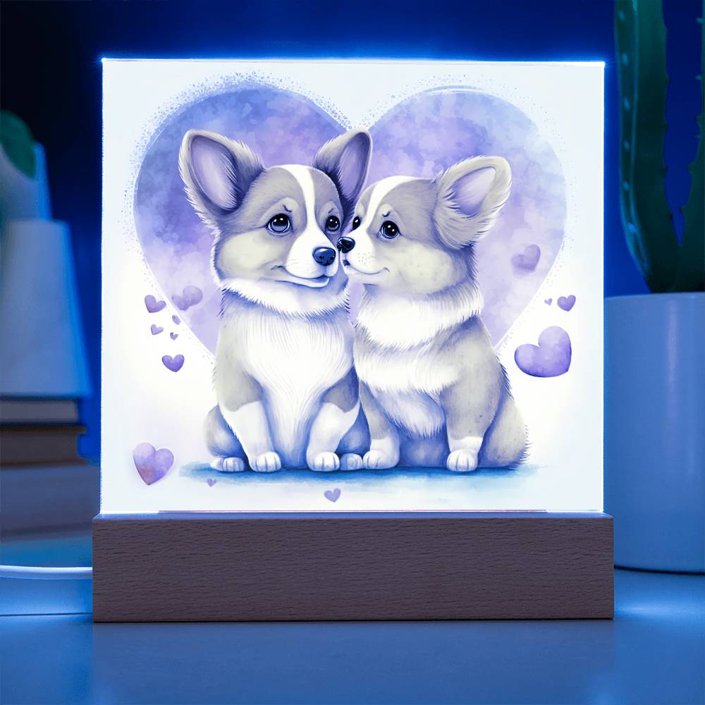 Cute Dogs In Love (Watercolor) 03 - Square Acrylic Plaque