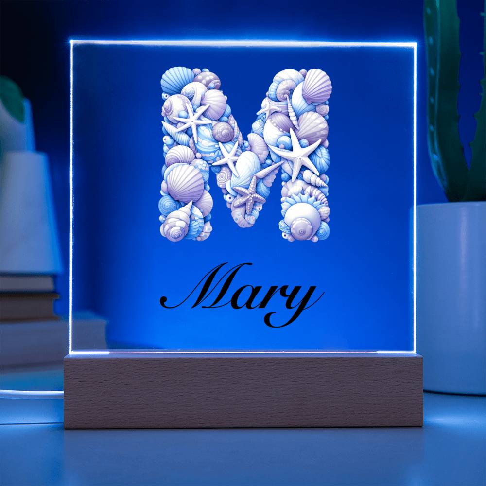 Mary (Sea Life) - Square Acrylic Plaque With USB Corded LED Base
