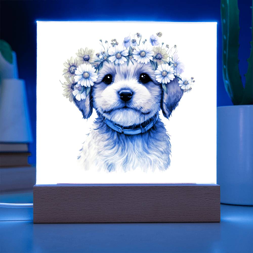 Dog And Spring Flowers (Watercolor) 10 - Square Acrylic Plaque