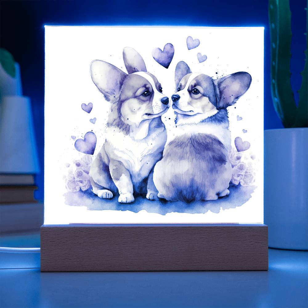 Cute Dogs In Love (Watercolor) 06 - Square Acrylic Plaque