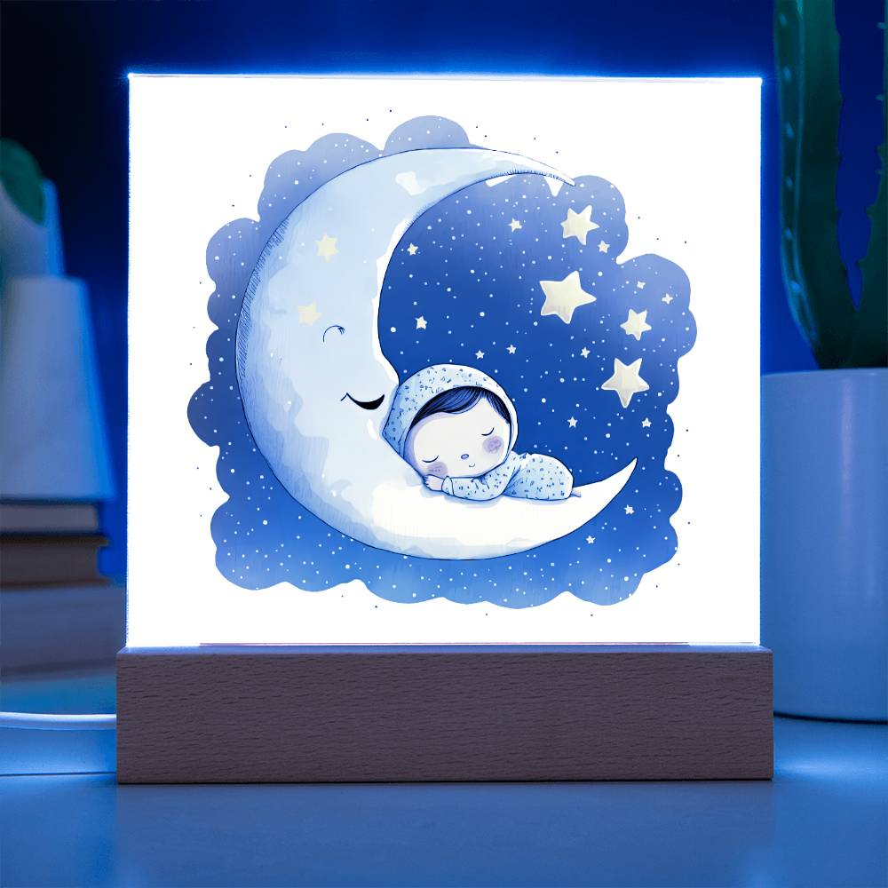 Sweet Dreams Baby Boy (Watercolor) 10 - LED Night Light Square Acrylic Plaque