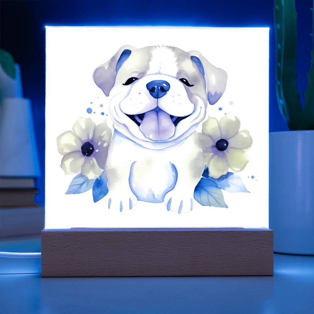 Bulldog And Flowers (Watercolor) 01 - Square Acrylic Plaque