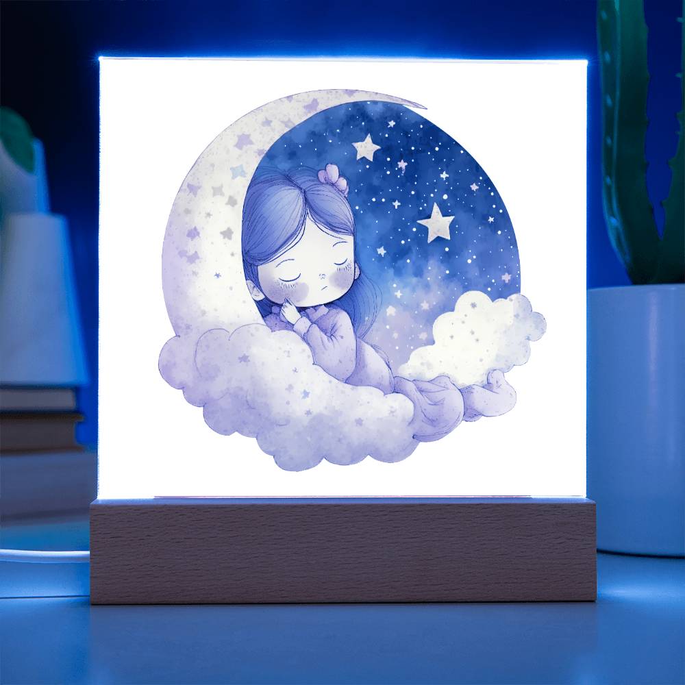 Sweet Dreams Baby Girl (Watercolor) 02 - LED Night Light Square Acrylic Plaque