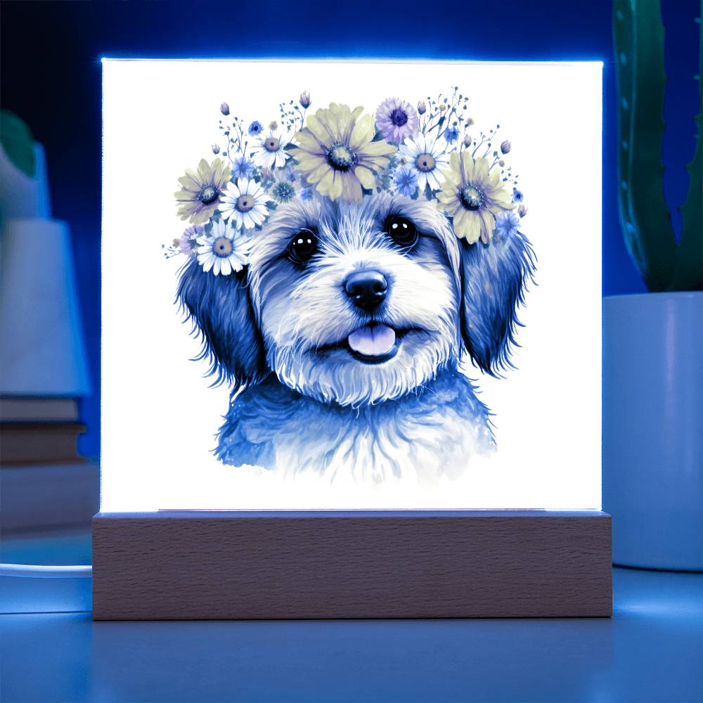 Dog And Spring Flowers (Watercolor) 05 - Square Acrylic Plaque