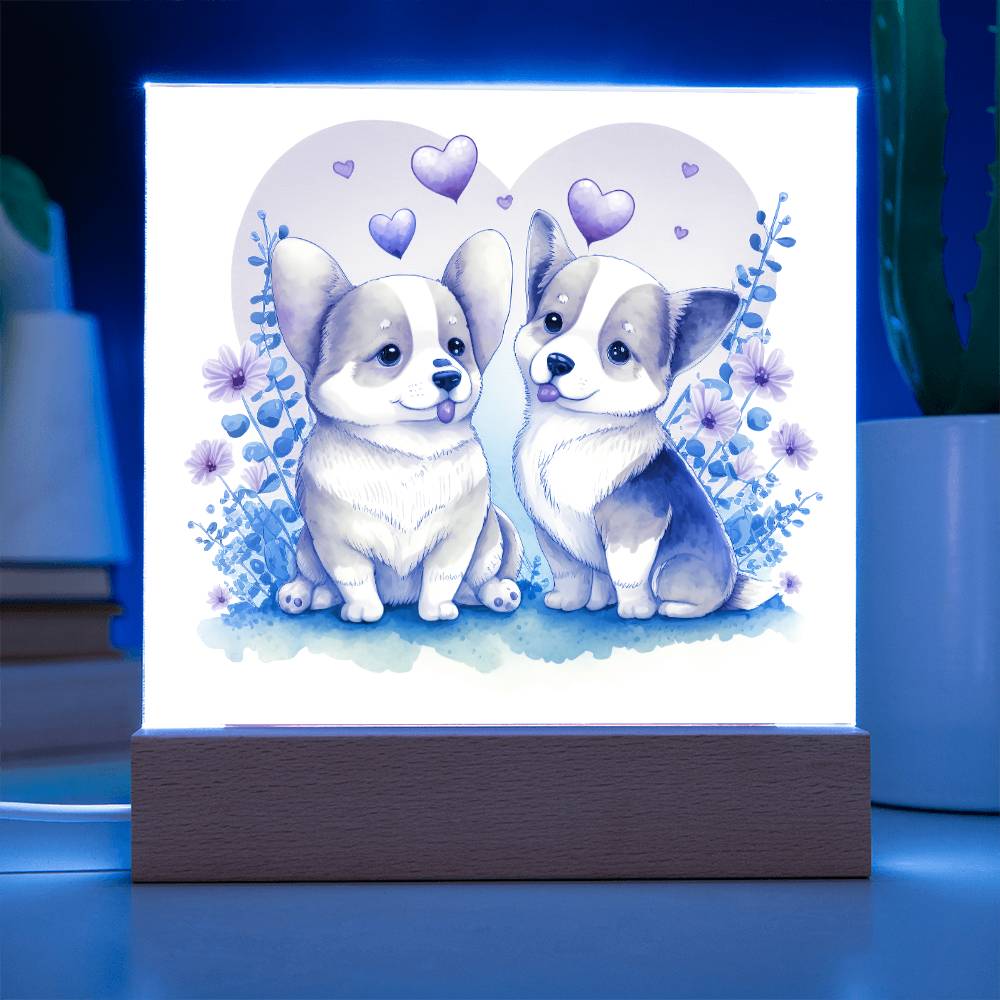 Cute Dogs In Love (Watercolor) 10 - Square Acrylic Plaque