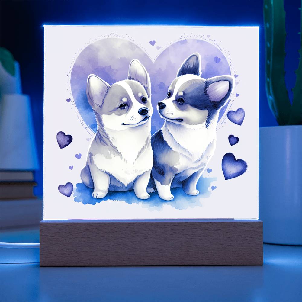 Cute Dogs In Love (Watercolor) 01 - Square Acrylic Plaque