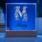 Mary (Lavender Flowers) - Square Acrylic Plaque With USB Corded LED Base
