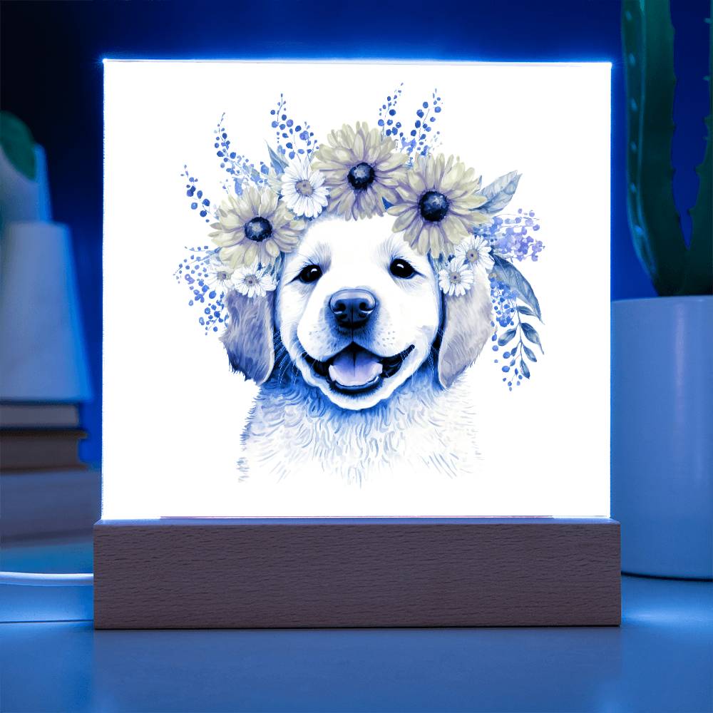 Dog And Spring Flowers (Watercolor) 02 - Square Acrylic Plaque