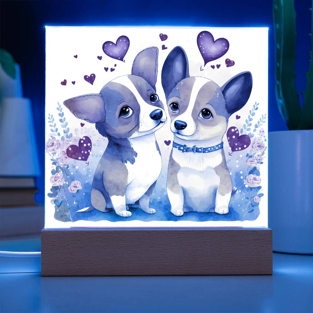 Cute Dogs In Love (Watercolor) 11 - Square Acrylic Plaque