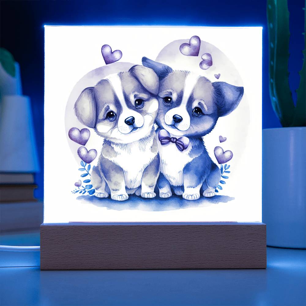 Cute Dogs In Love (Watercolor) 09 - Square Acrylic Plaque