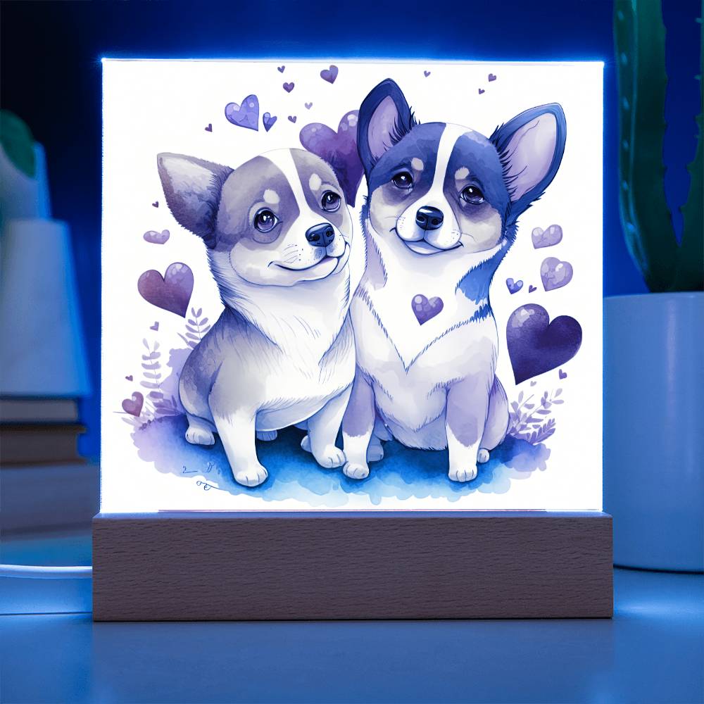 Cute Dogs In Love (Watercolor) 12 - Square Acrylic Plaque