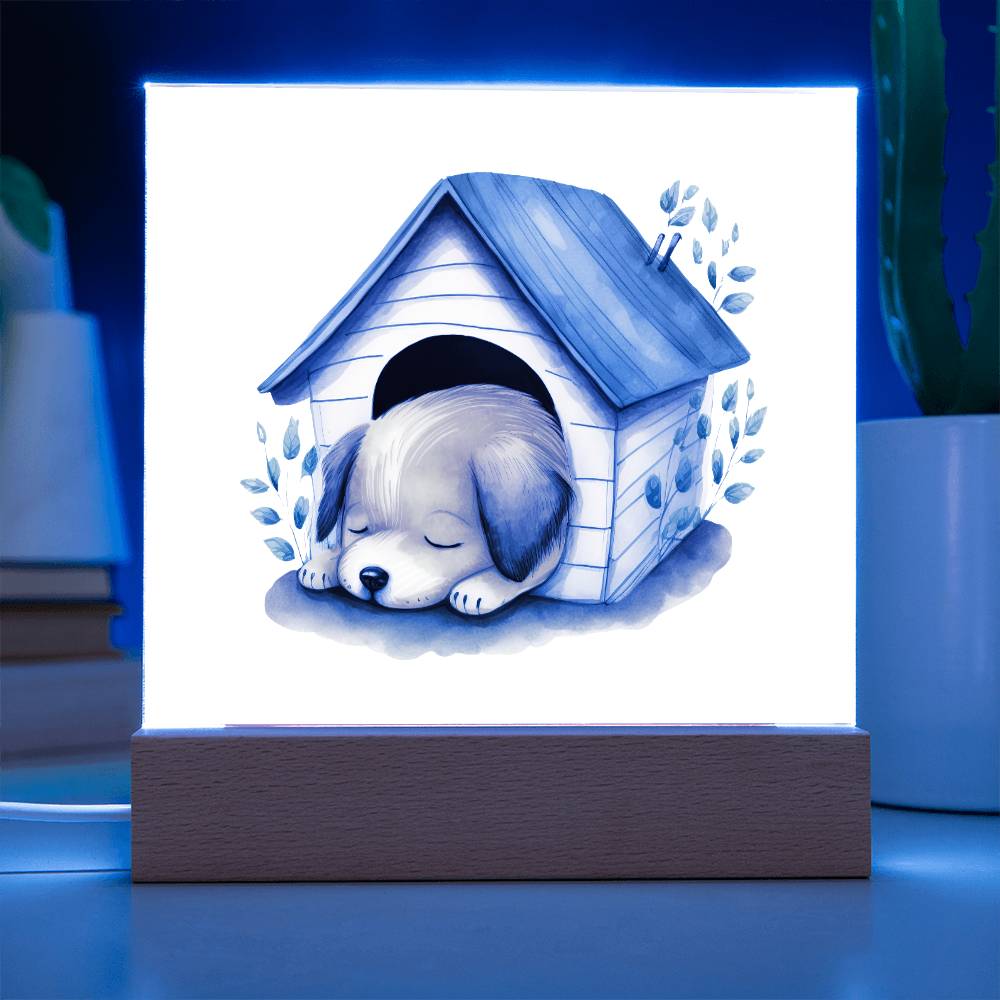 Dog Sleeping (Watercolor) 01 - Square Acrylic Plaque