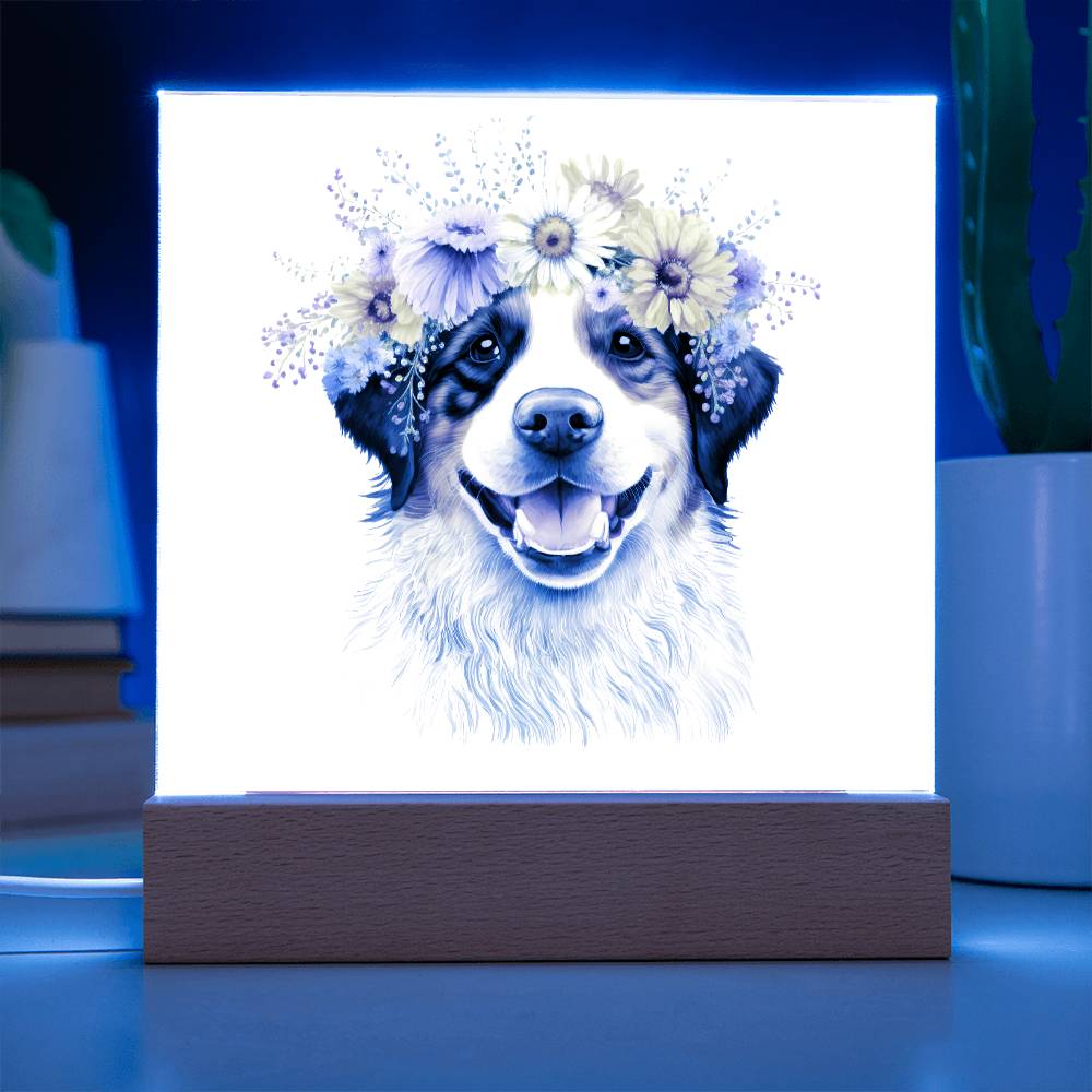 Dog And Spring Flowers (Watercolor) 09 - Square Acrylic Plaque