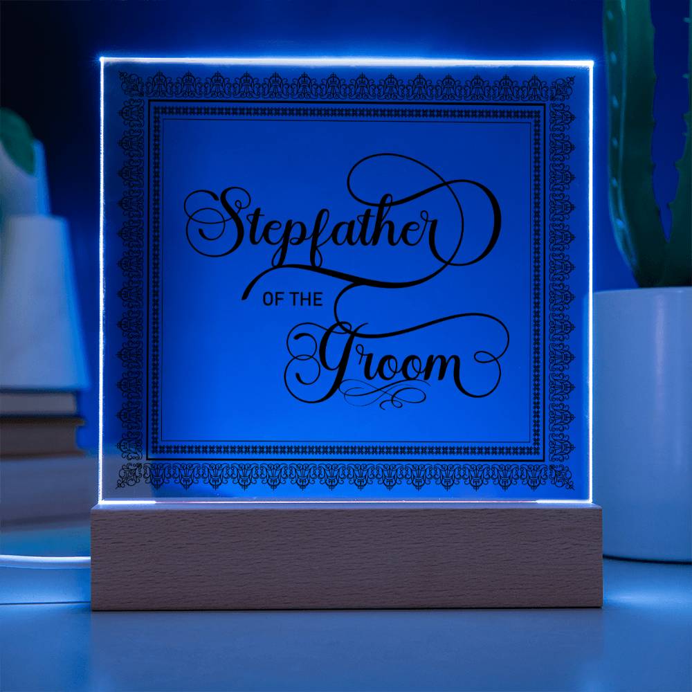 Stepfather of the Groom (Black) - Square Acrylic Plaque