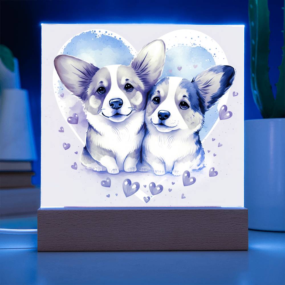 Cute Dogs In Love (Watercolor) 04 - Square Acrylic Plaque