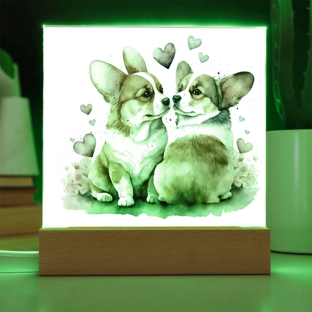 Cute Dogs In Love (Watercolor) 06 - Square Acrylic Plaque