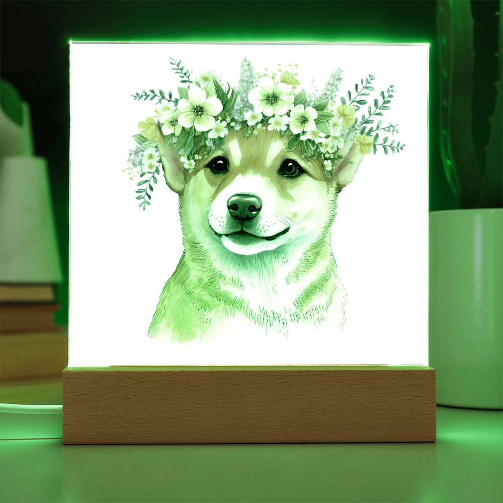 Dog And Spring Flowers (Watercolor) 06 - Square Acrylic Plaque