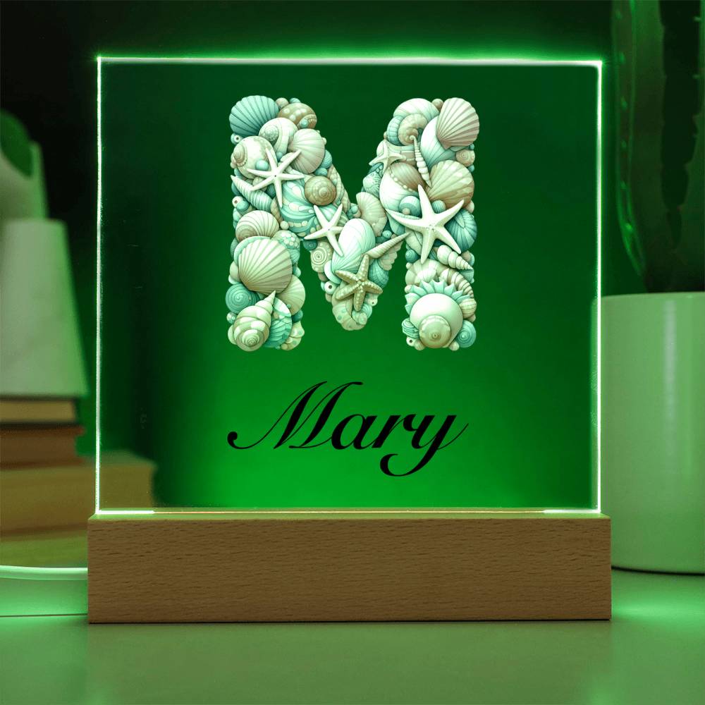 Mary (Sea Life) - Square Acrylic Plaque With USB Corded LED Base