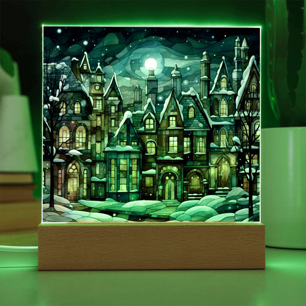 Christmas Stained Glass Design 027 - Square Acrylic Plaque