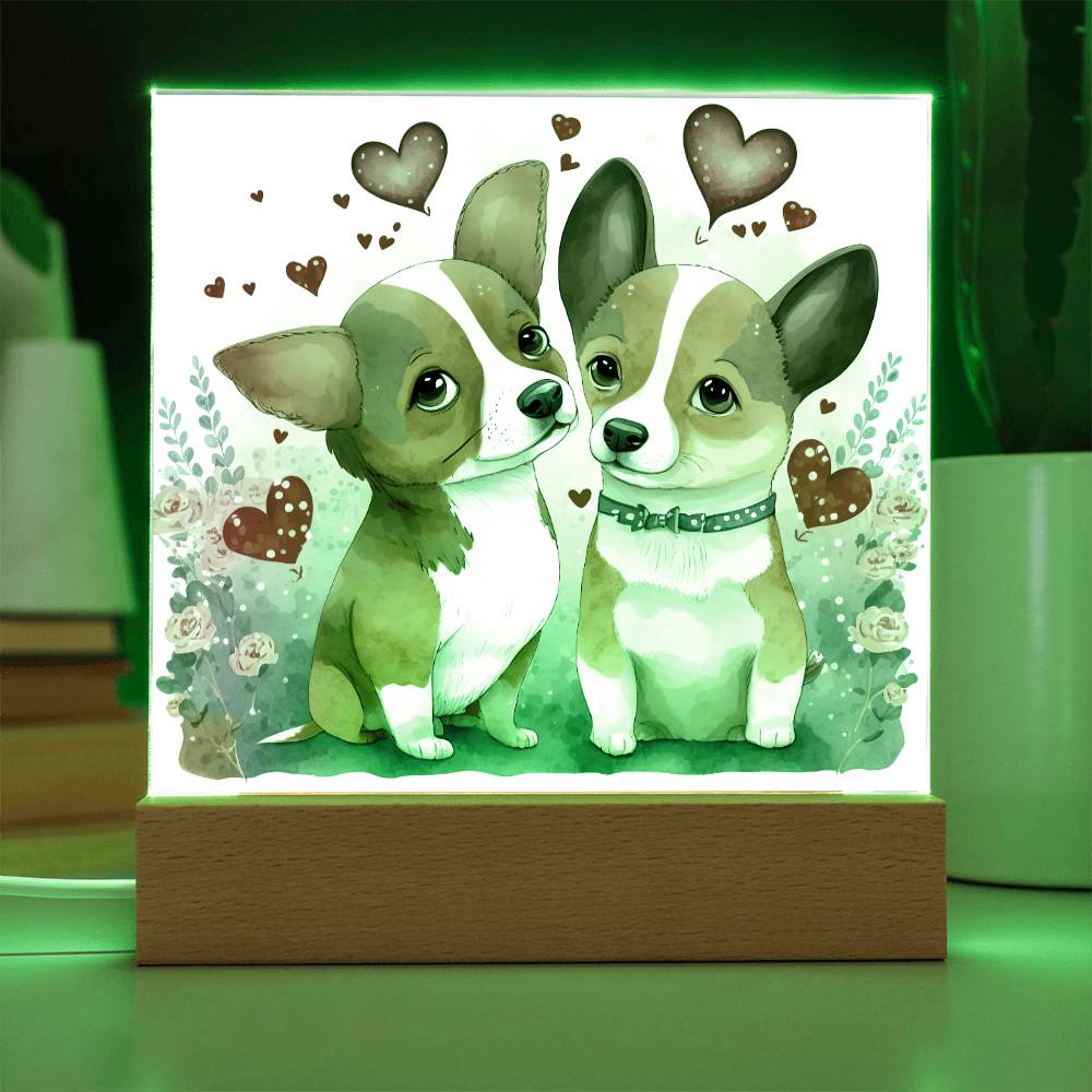 Cute Dogs In Love (Watercolor) 11 - Square Acrylic Plaque