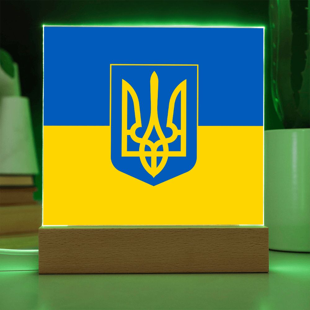 Tryzub And Flag Of Ukraine - Square Acrylic Plaque