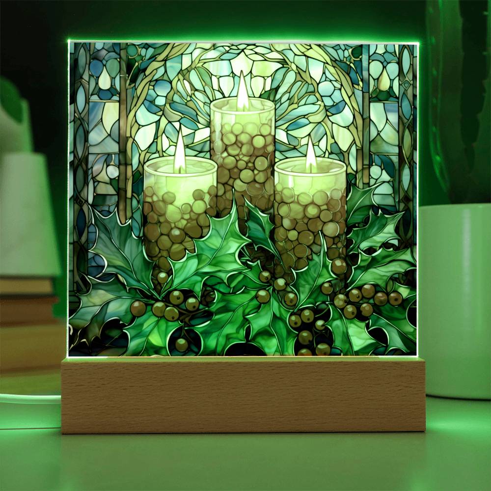 Christmas Stained Glass Design 022 - Square Acrylic Plaque