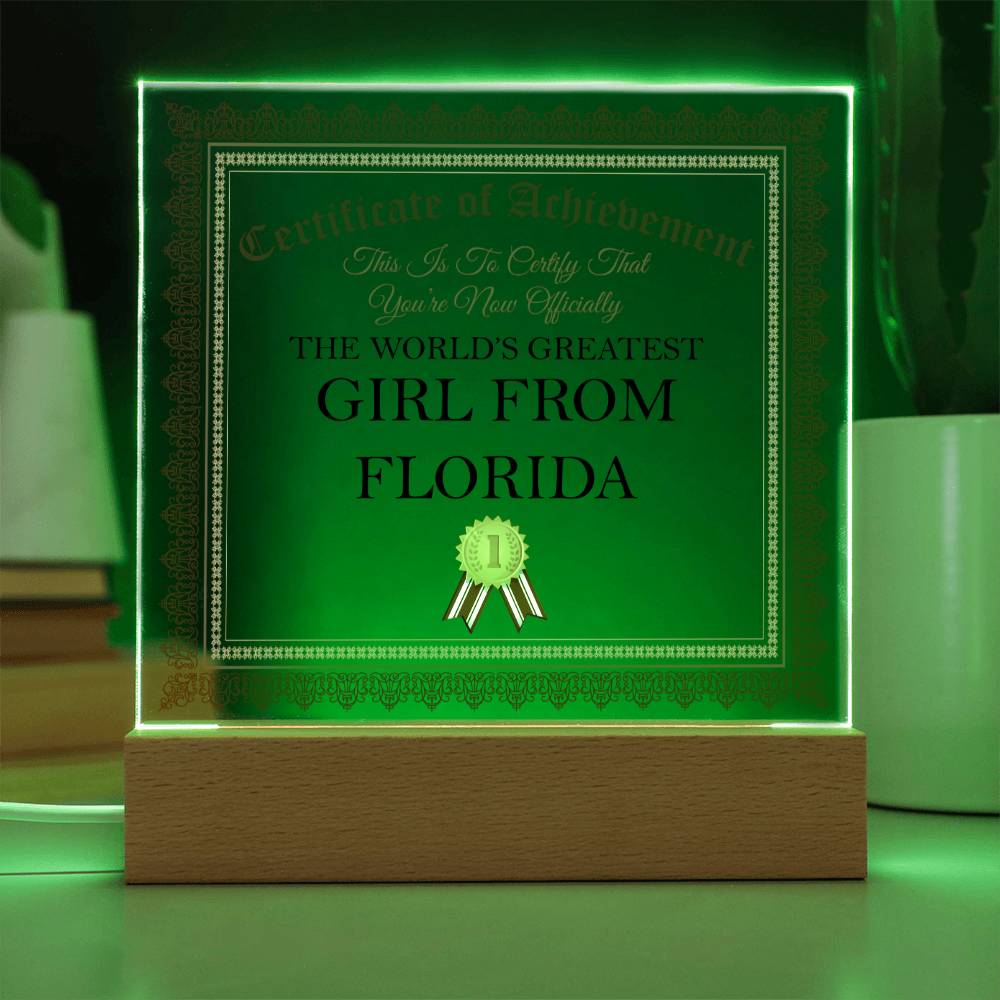 World's Greatest Girl From Florida - Square Acrylic Plaque