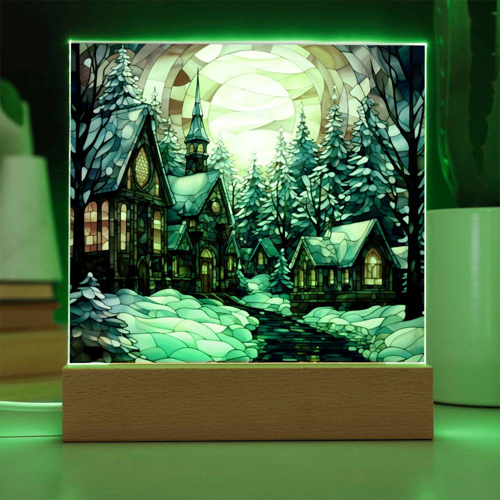 Christmas Stained Glass Design 024 - Square Acrylic Plaque