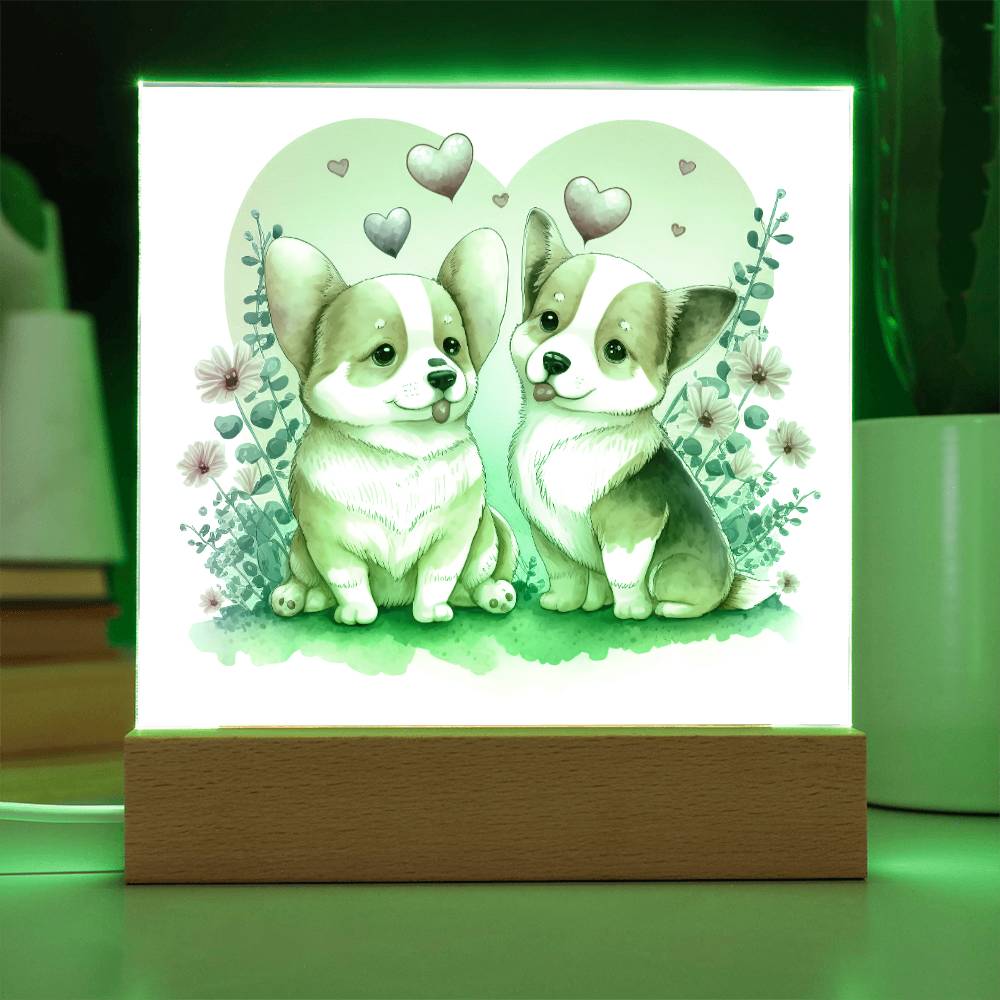 Cute Dogs In Love (Watercolor) 10 - Square Acrylic Plaque