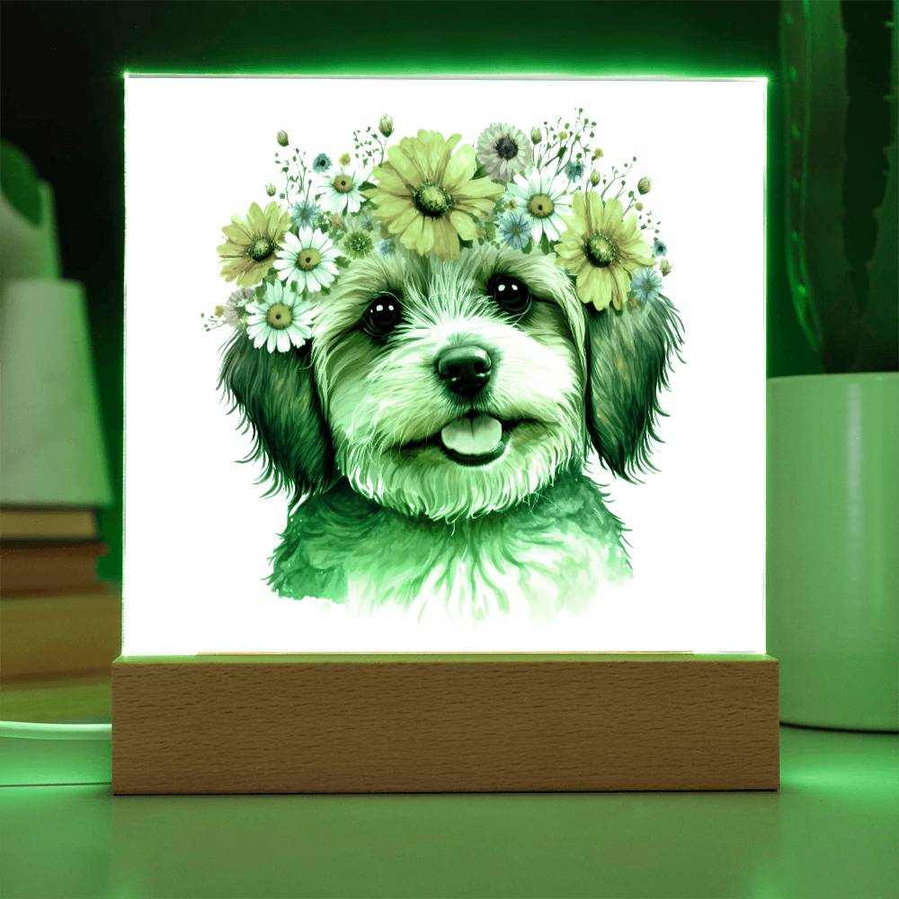 Dog And Spring Flowers (Watercolor) 05 - Square Acrylic Plaque