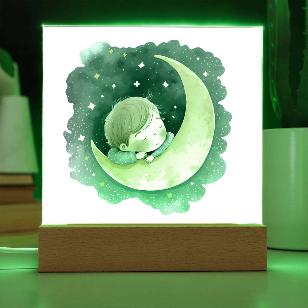 Sweet Dreams Baby Boy (Watercolor) 04 - LED Night Light Square Acrylic Plaque