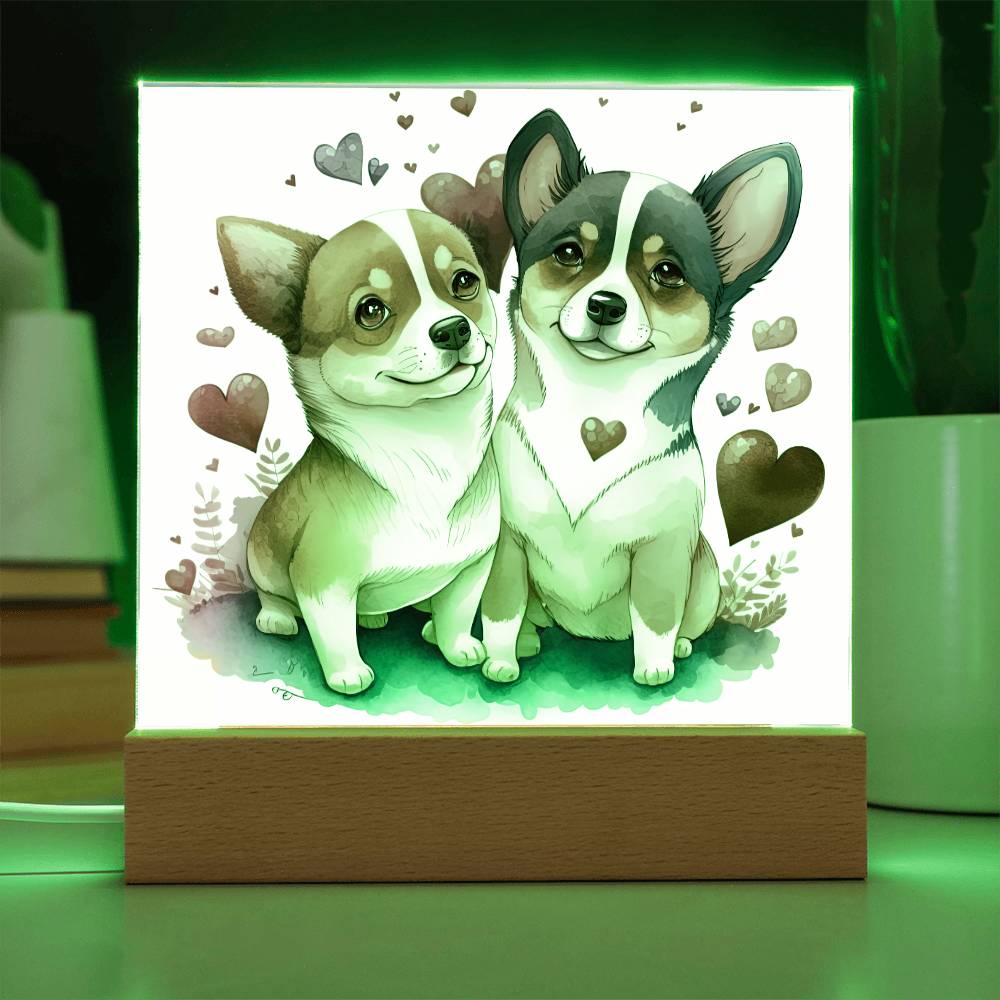 Cute Dogs In Love (Watercolor) 12 - Square Acrylic Plaque
