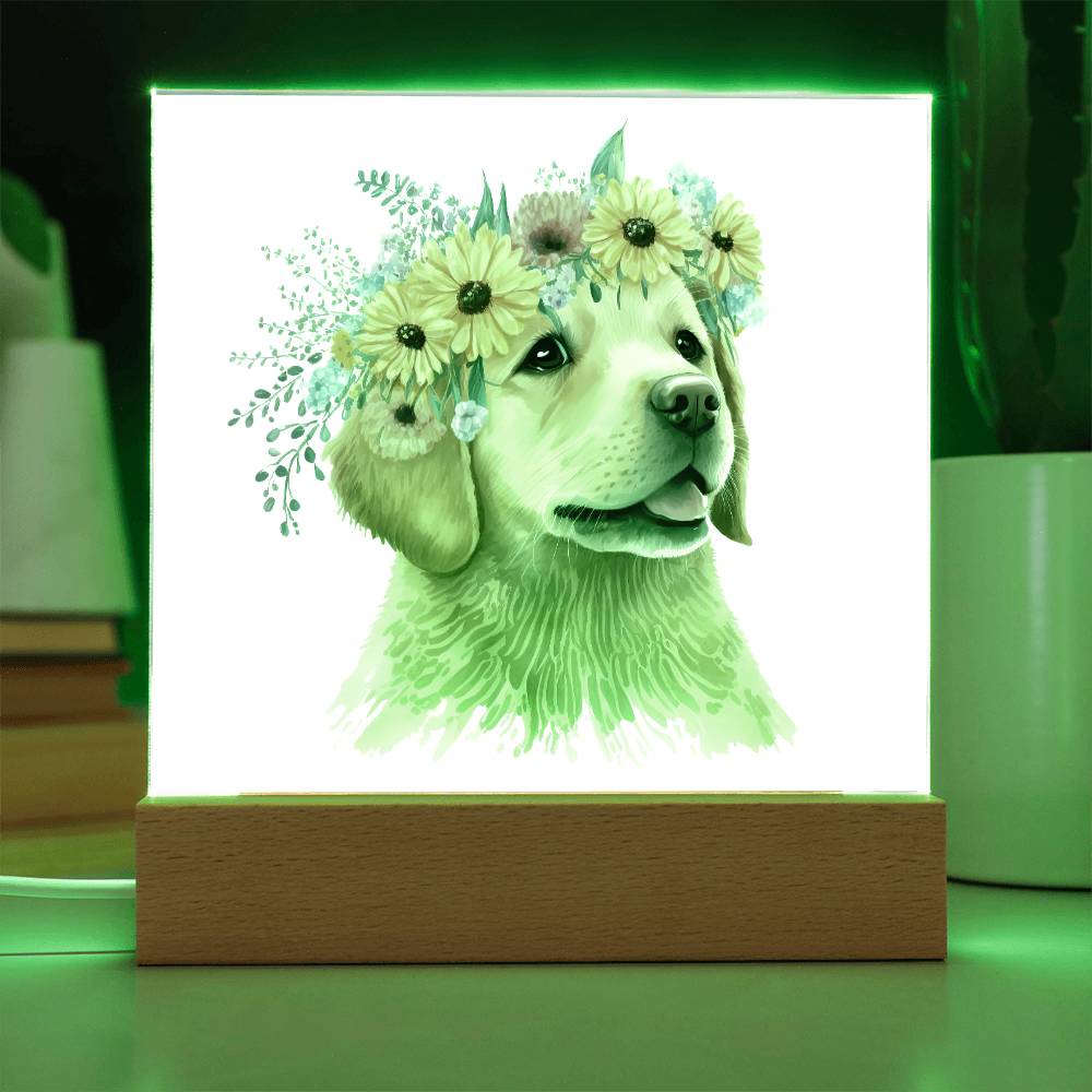 Dog And Spring Flowers (Watercolor) 01 - Square Acrylic Plaque