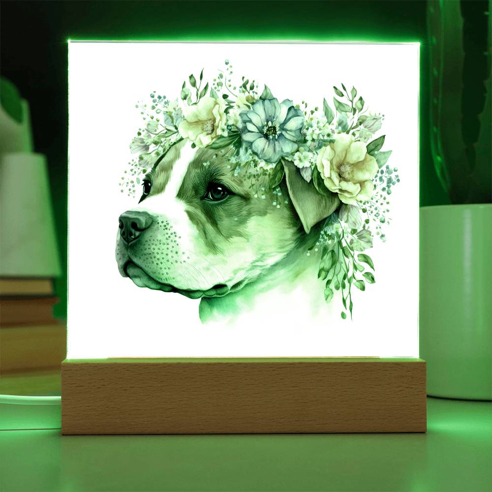 Dog And Spring Flowers (Watercolor) 03 - Square Acrylic Plaque