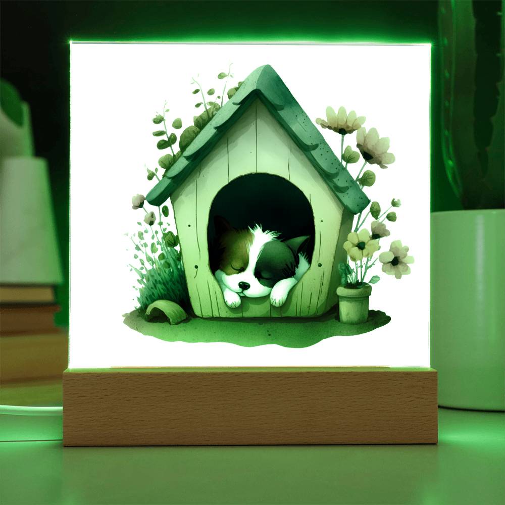 Dog Sleeping (Watercolor) 04 - Square Acrylic Plaque