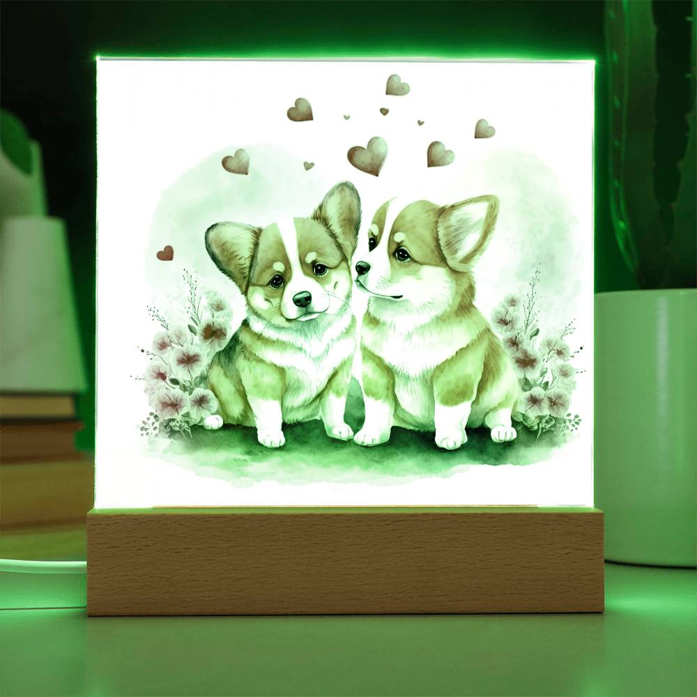 Cute Dogs In Love (Watercolor) 05 - Square Acrylic Plaque