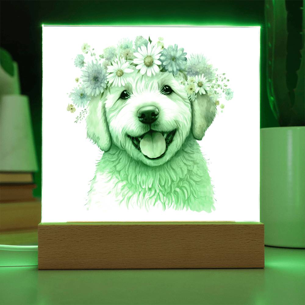 Dog And Spring Flowers (Watercolor) 07 - Square Acrylic Plaque