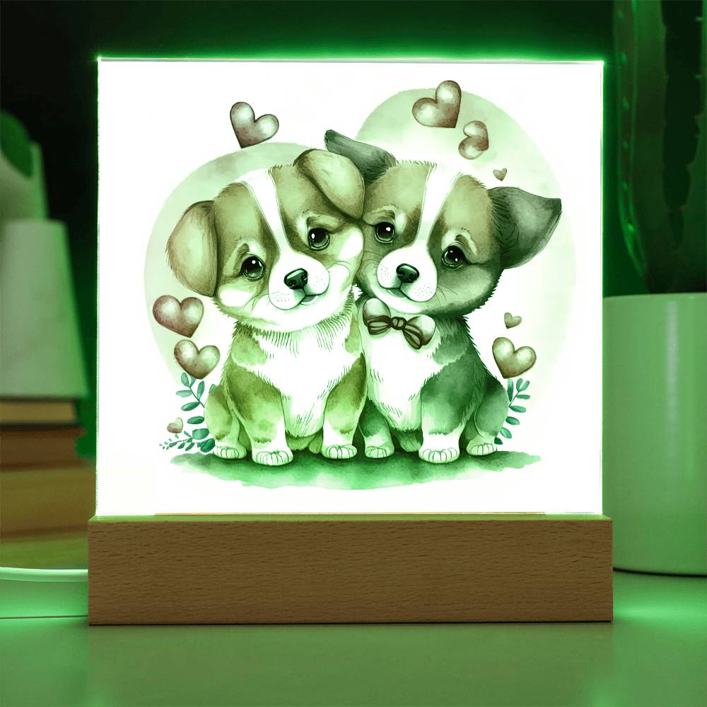 Cute Dogs In Love (Watercolor) 09 - Square Acrylic Plaque