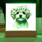 Dog And Spring Flowers (Watercolor) 10 - Square Acrylic Plaque