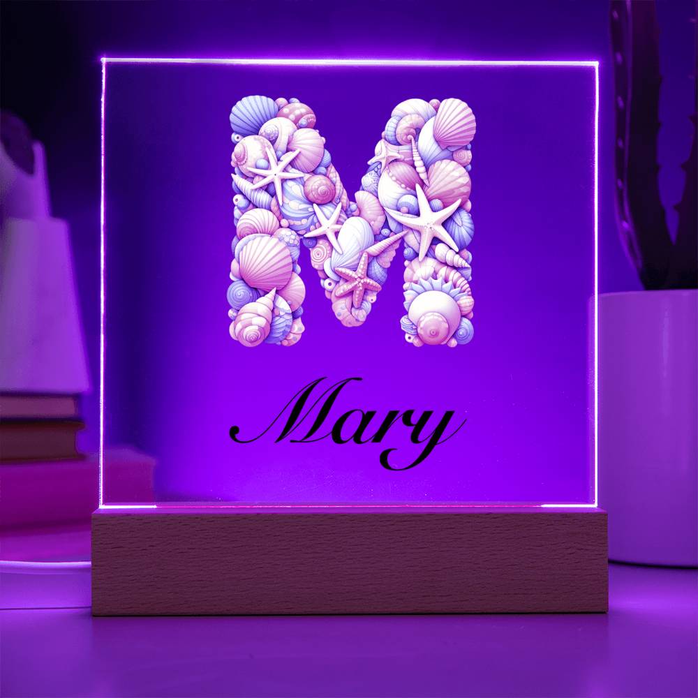 Mary (Sea Life) - Square Acrylic Plaque With USB Corded LED Base